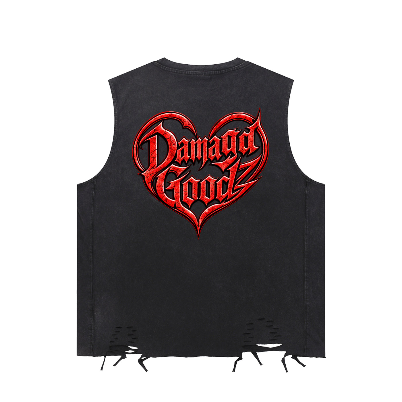 Damagd Goodz Snow Washed Oversized Raw-Hem Red Show No Love Tank Top
