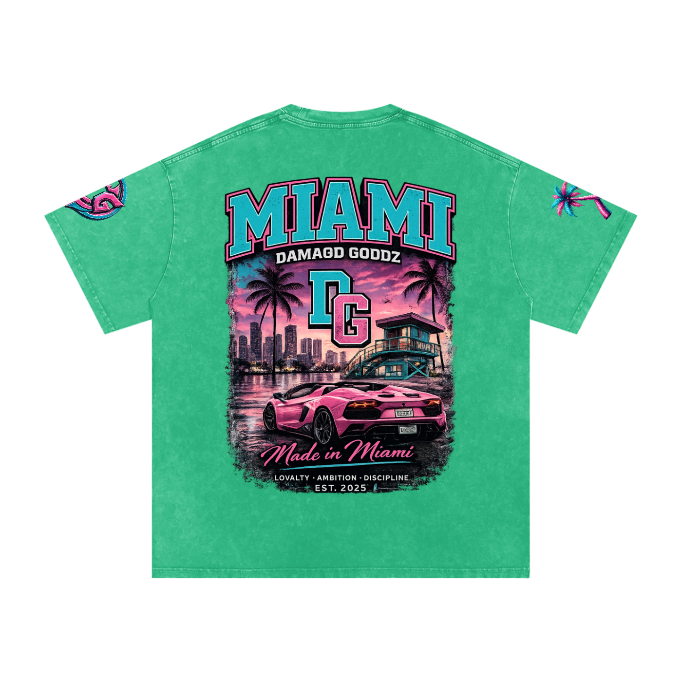 Snow Washed Oversized Damagd Goodz MIAMI Cotton T-Shirt