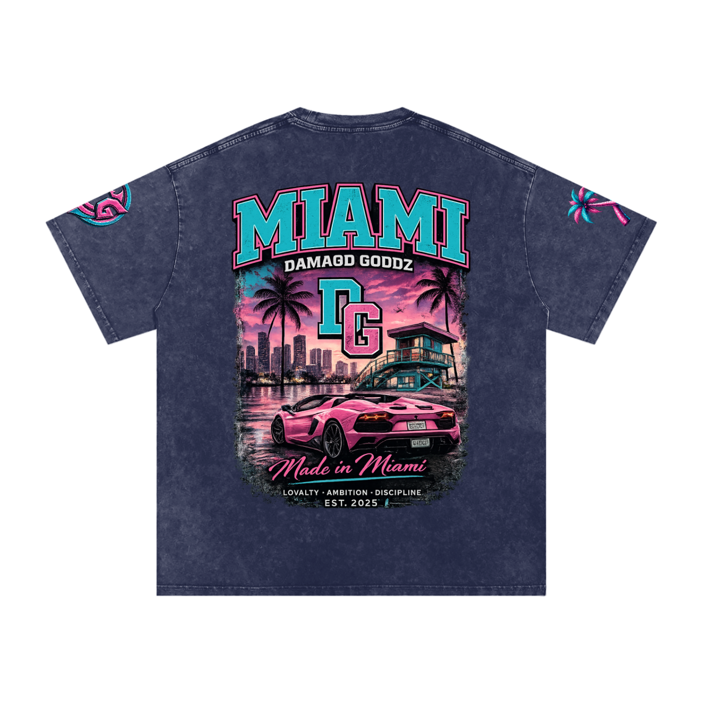 Snow Washed Oversized Damagd Goodz MIAMI Cotton T-Shirt