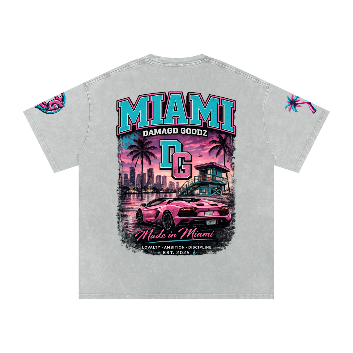 Snow Washed Oversized Damagd Goodz MIAMI Cotton T-Shirt
