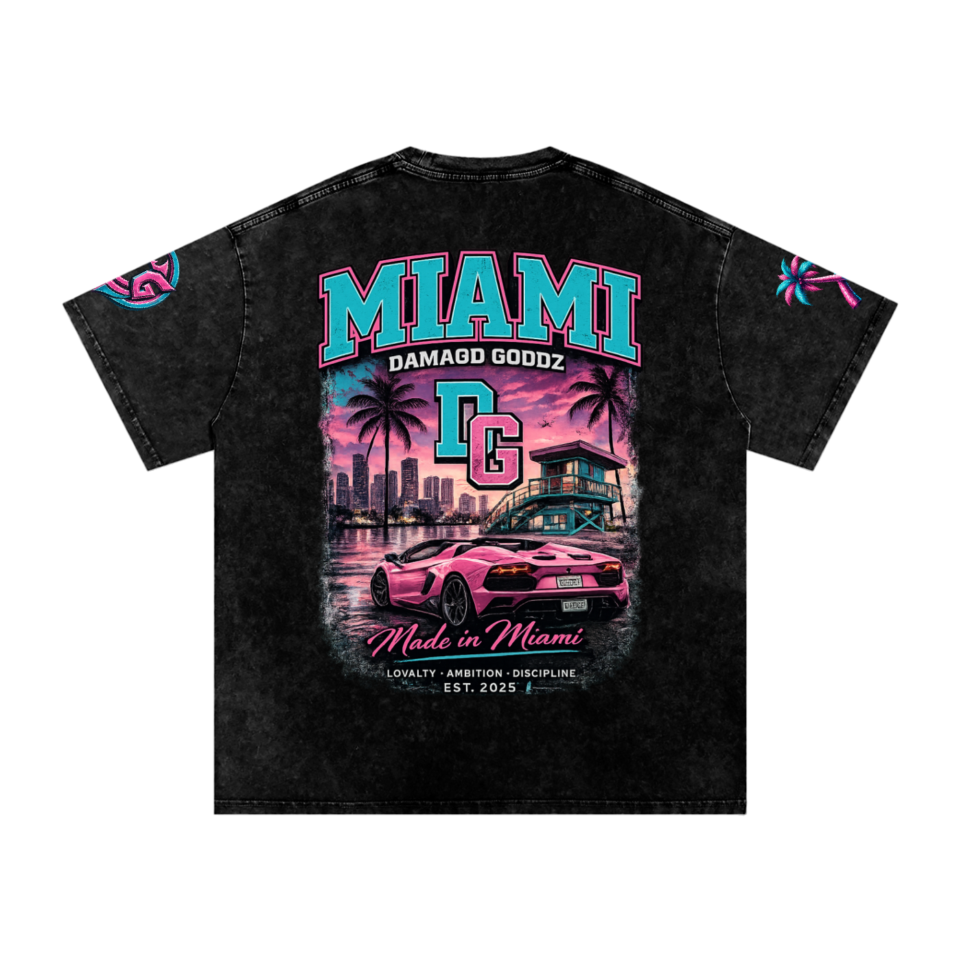 Snow Washed Oversized Damagd Goodz MIAMI Cotton T-Shirt