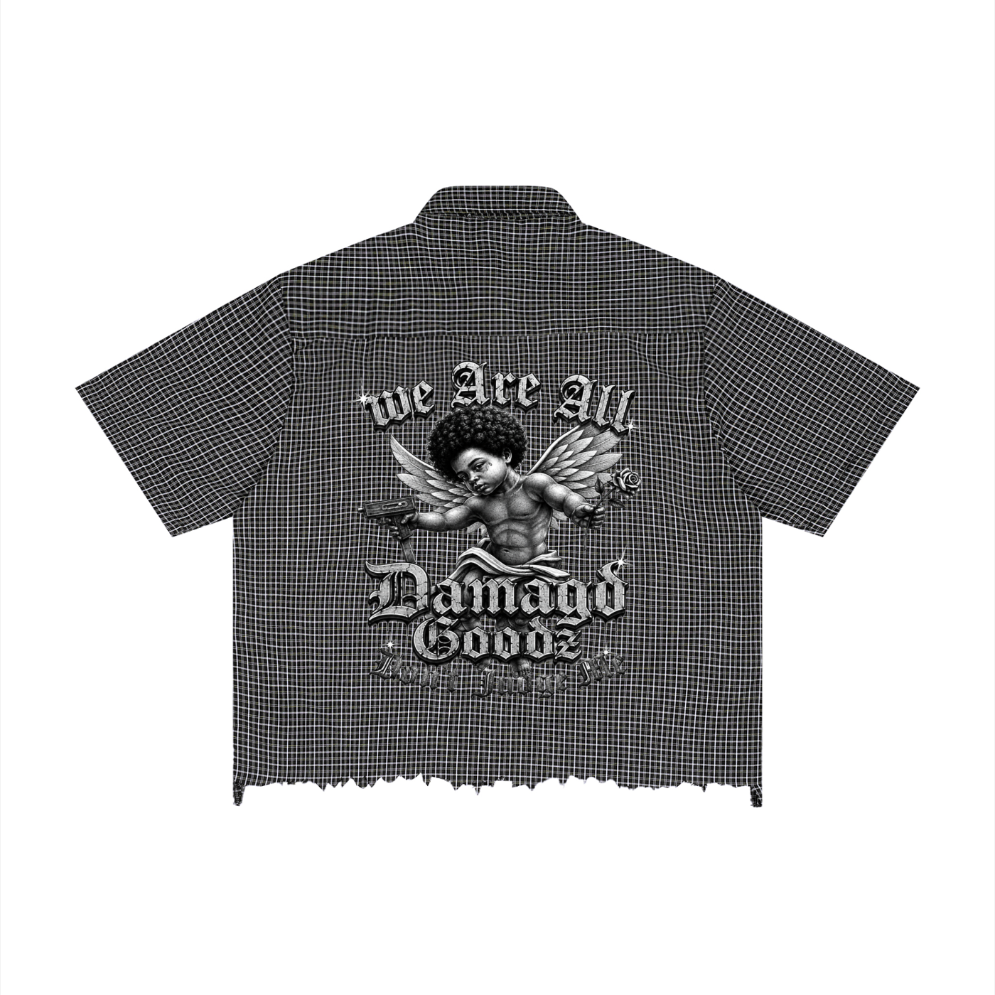 Damagd Goodz Unisex Distressed Plaid Boxy " Don’t Judge" Me  Shirt