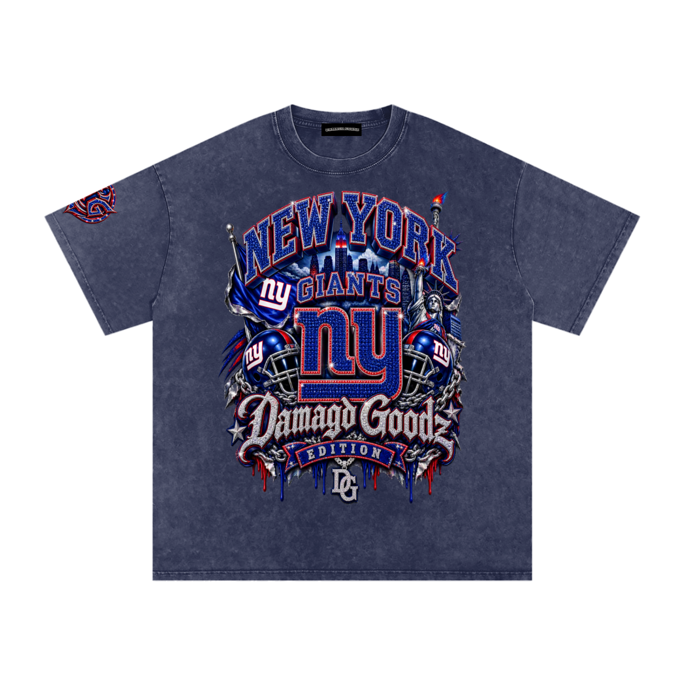 Damagd Goodz Limited Snow Washed Oversized Cotton NY Giants  T-Shirt