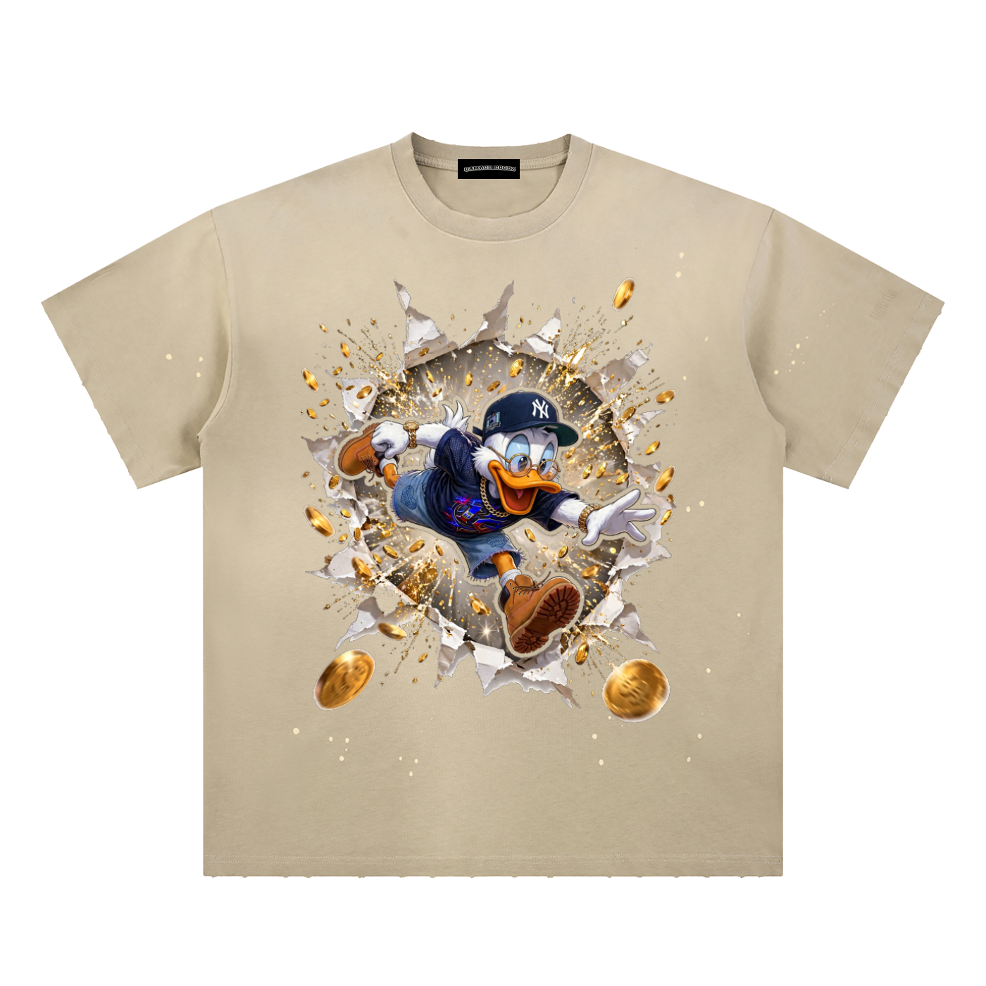 Damagd Goodz Hand-Frayed Sunfade Paint Splatter Chase Money Not Coochie T-Shirt