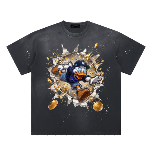Damagd Goodz Hand-Frayed Sunfade Paint Splatter Chase Money Not Coochie T-Shirt