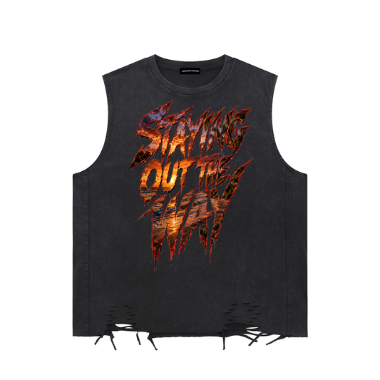 Damagd Goodz Snow Washed Raw-Hem Staying Out Way Summer Edition Tank Top