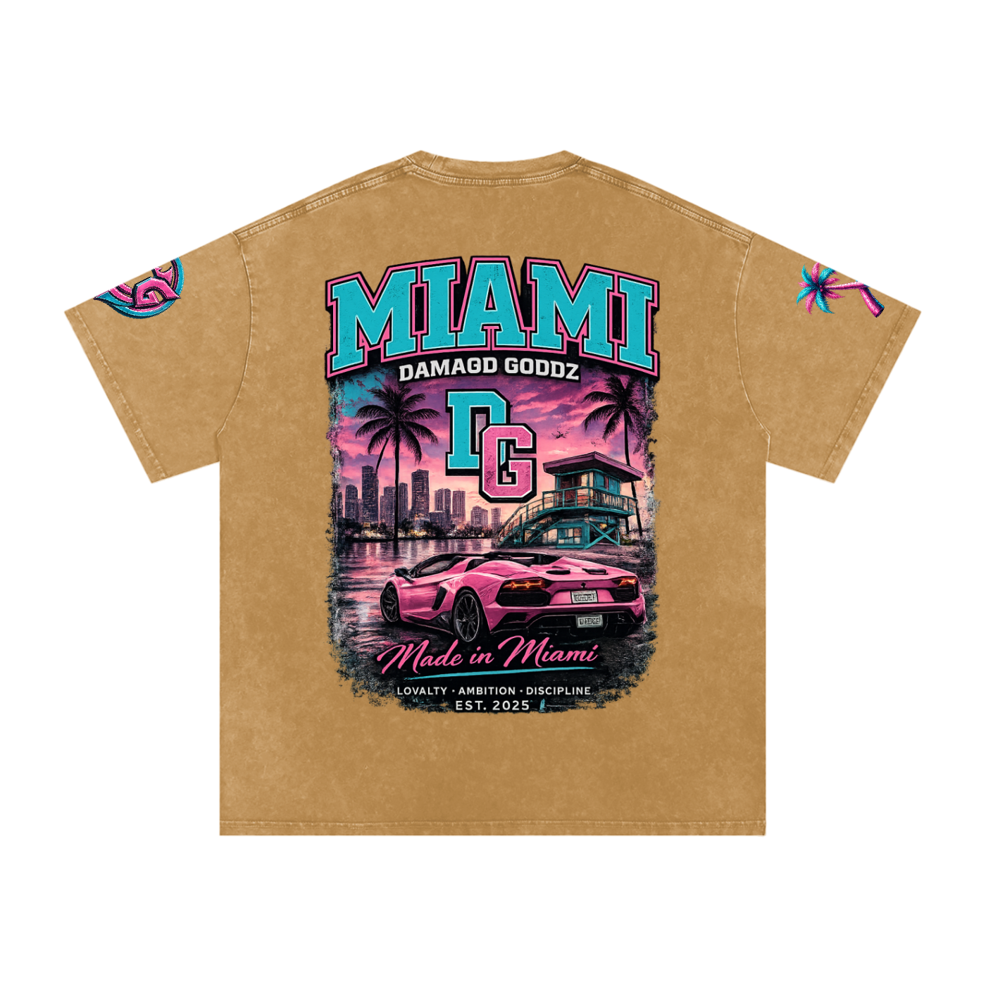 Snow Washed Oversized Damagd Goodz MIAMI Cotton T-Shirt