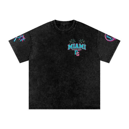 Snow Washed Oversized Damagd Goodz MIAMI Cotton T-Shirt