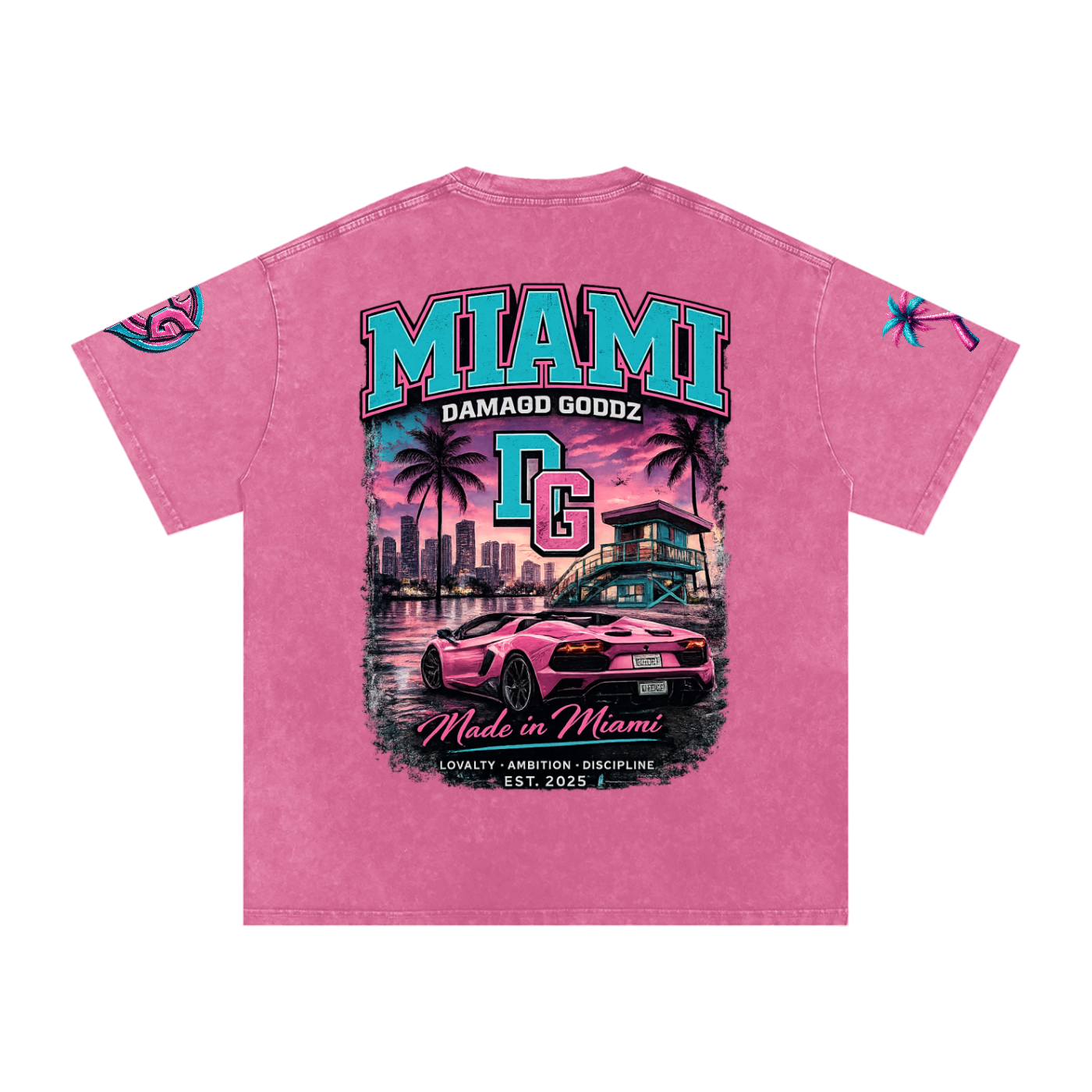 Snow Washed Oversized Damagd Goodz MIAMI Cotton T-Shirt