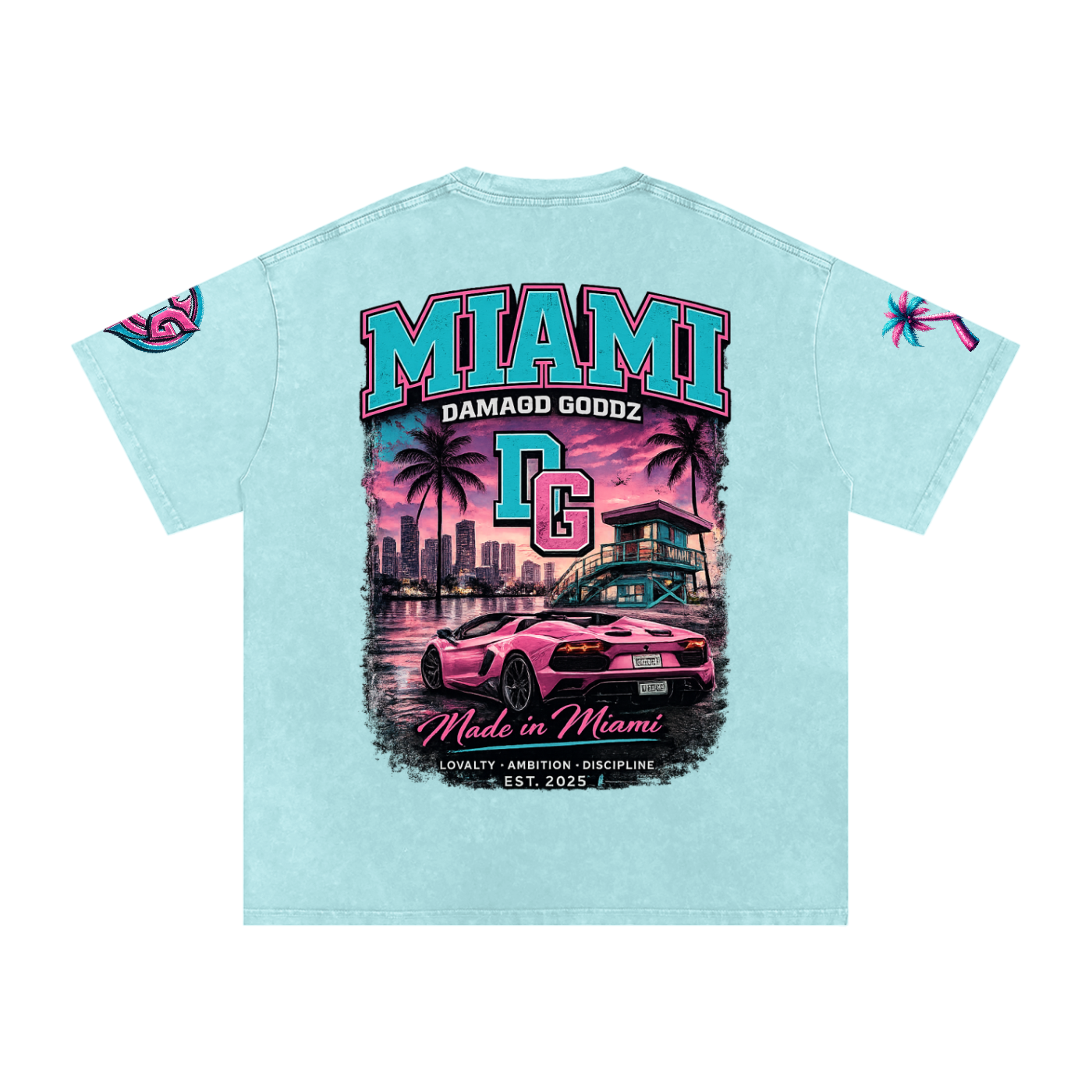 Snow Washed Oversized Damagd Goodz MIAMI Cotton T-Shirt