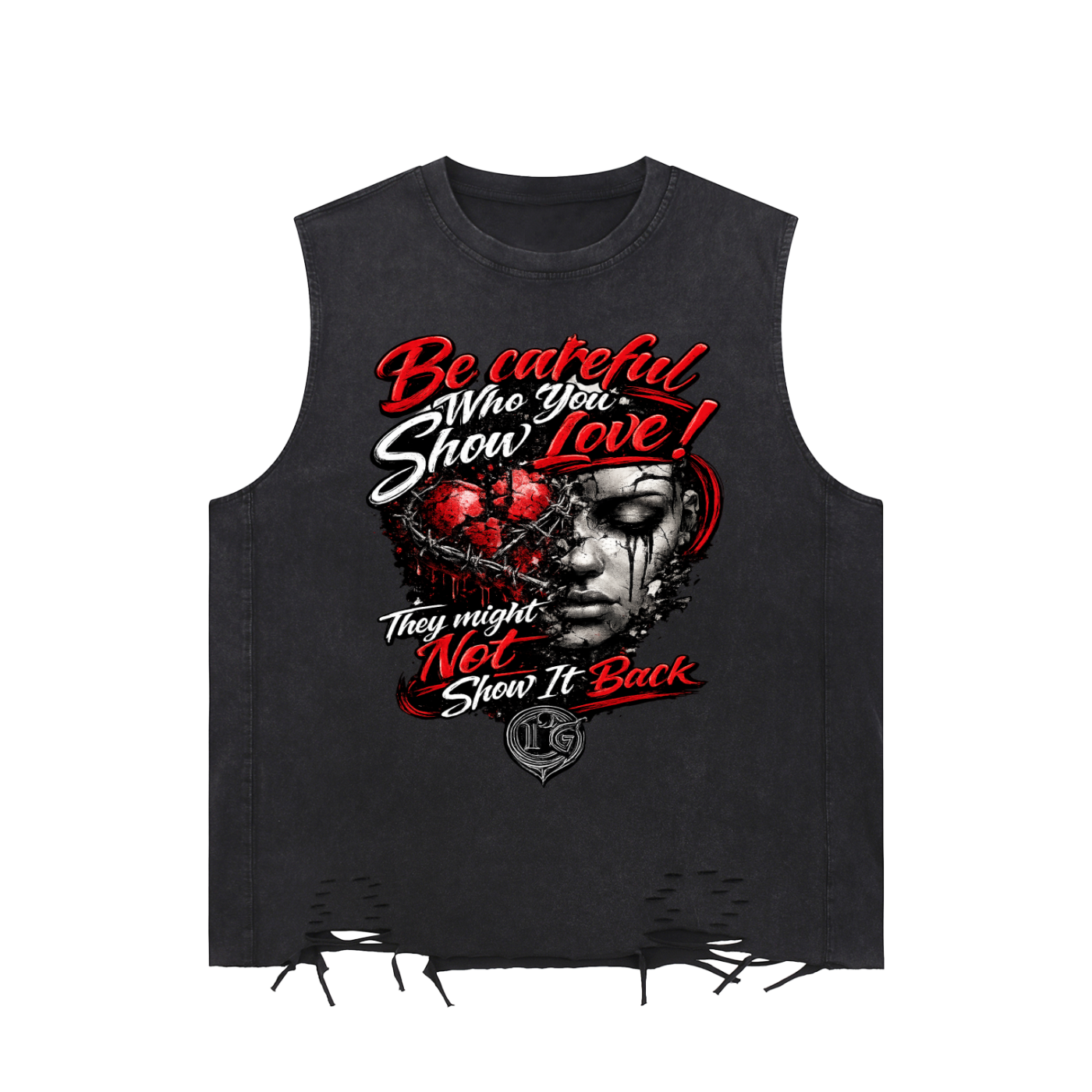 Damagd Goodz Snow Washed Oversized Raw-Hem Red Show No Love  Tank Top