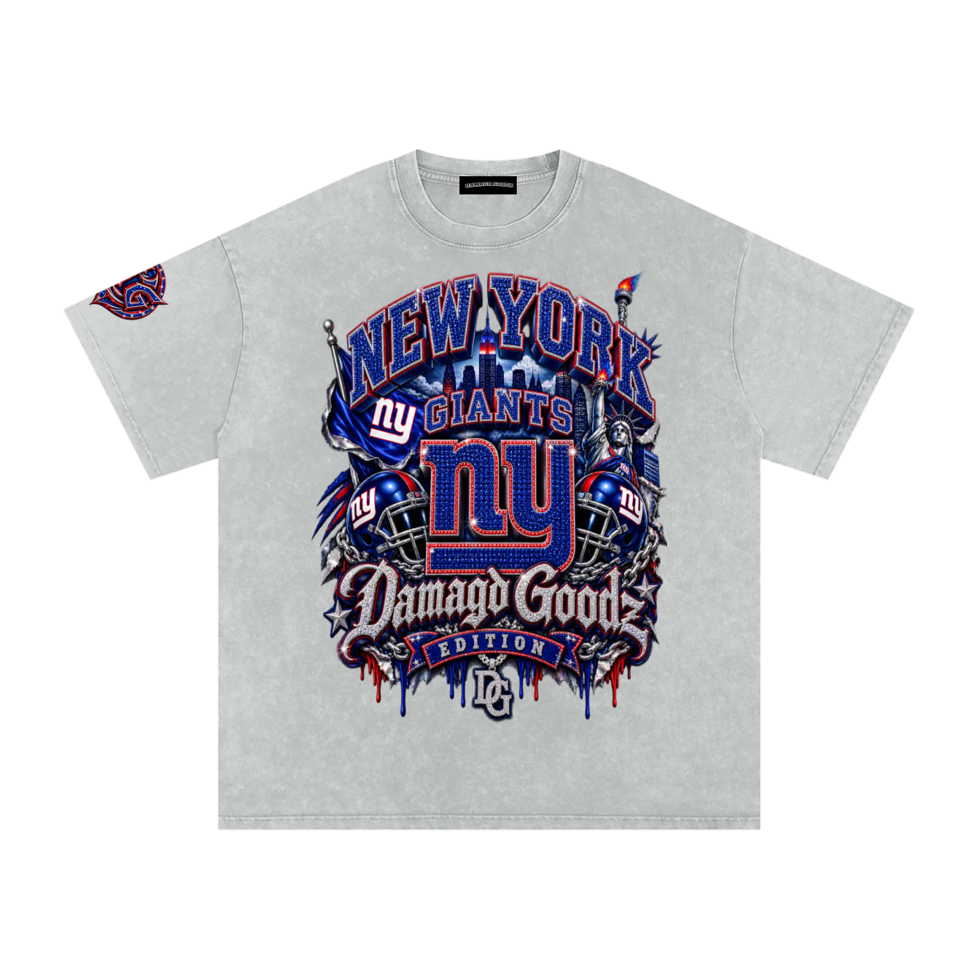 Damagd Goodz Limited Snow Washed Oversized Cotton NY Giants  T-Shirt