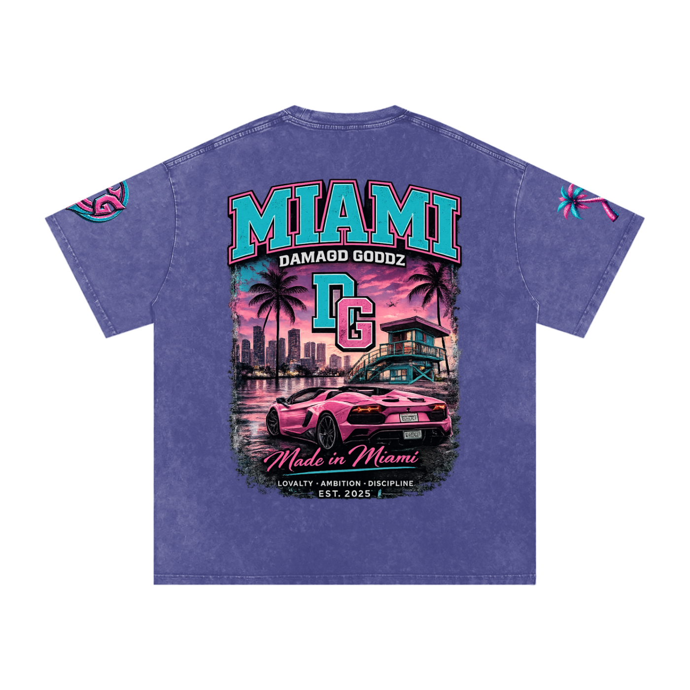 Snow Washed Oversized Damagd Goodz MIAMI Cotton T-Shirt