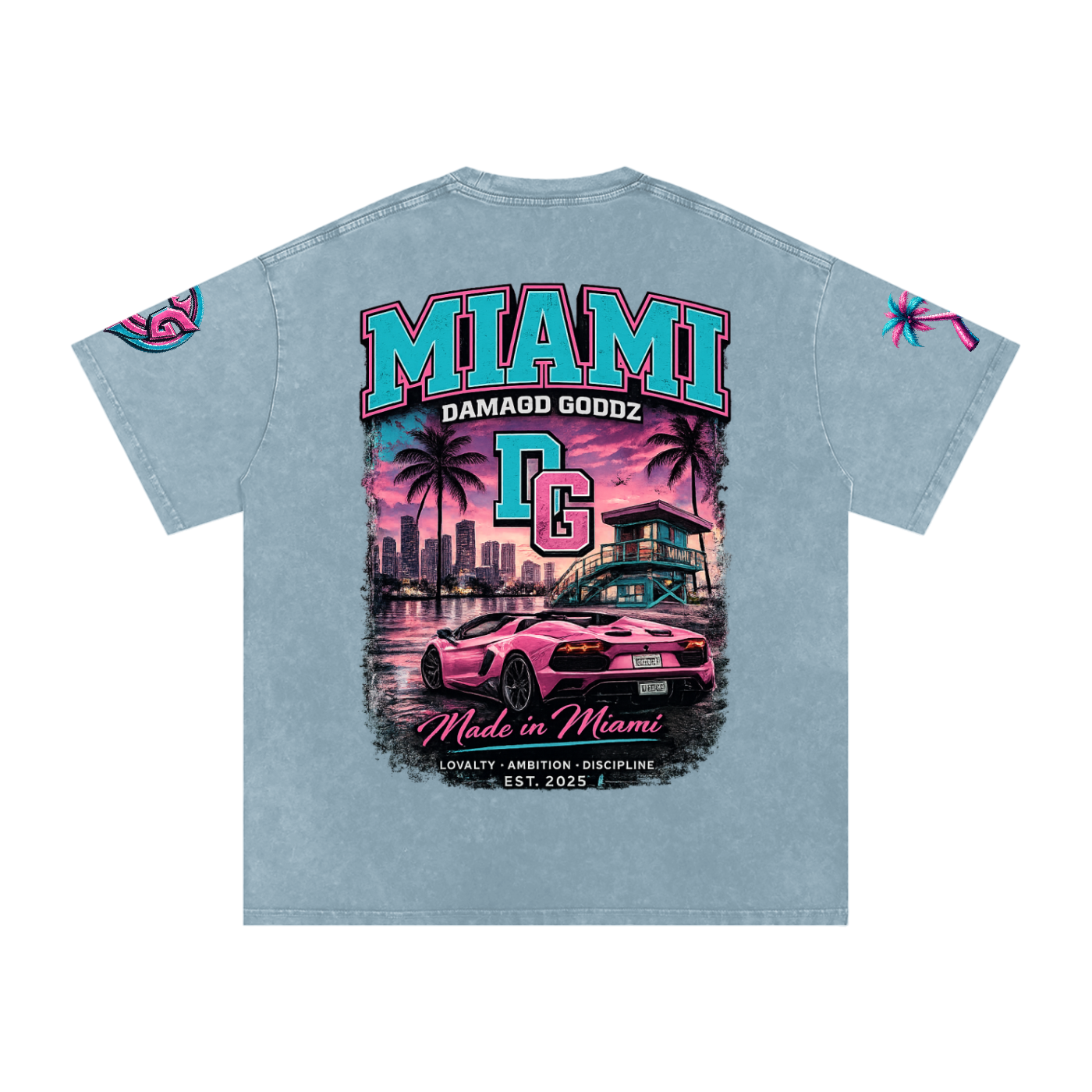 Snow Washed Oversized Damagd Goodz MIAMI Cotton T-Shirt