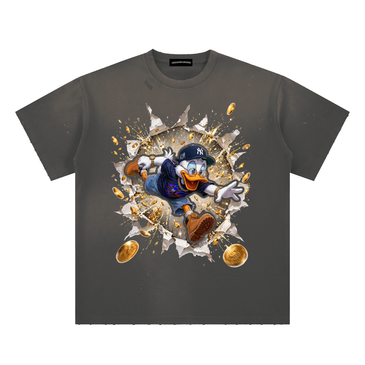 Damagd Goodz Hand-Frayed Sunfade Paint Splatter Chase Money Not Coochie T-Shirt