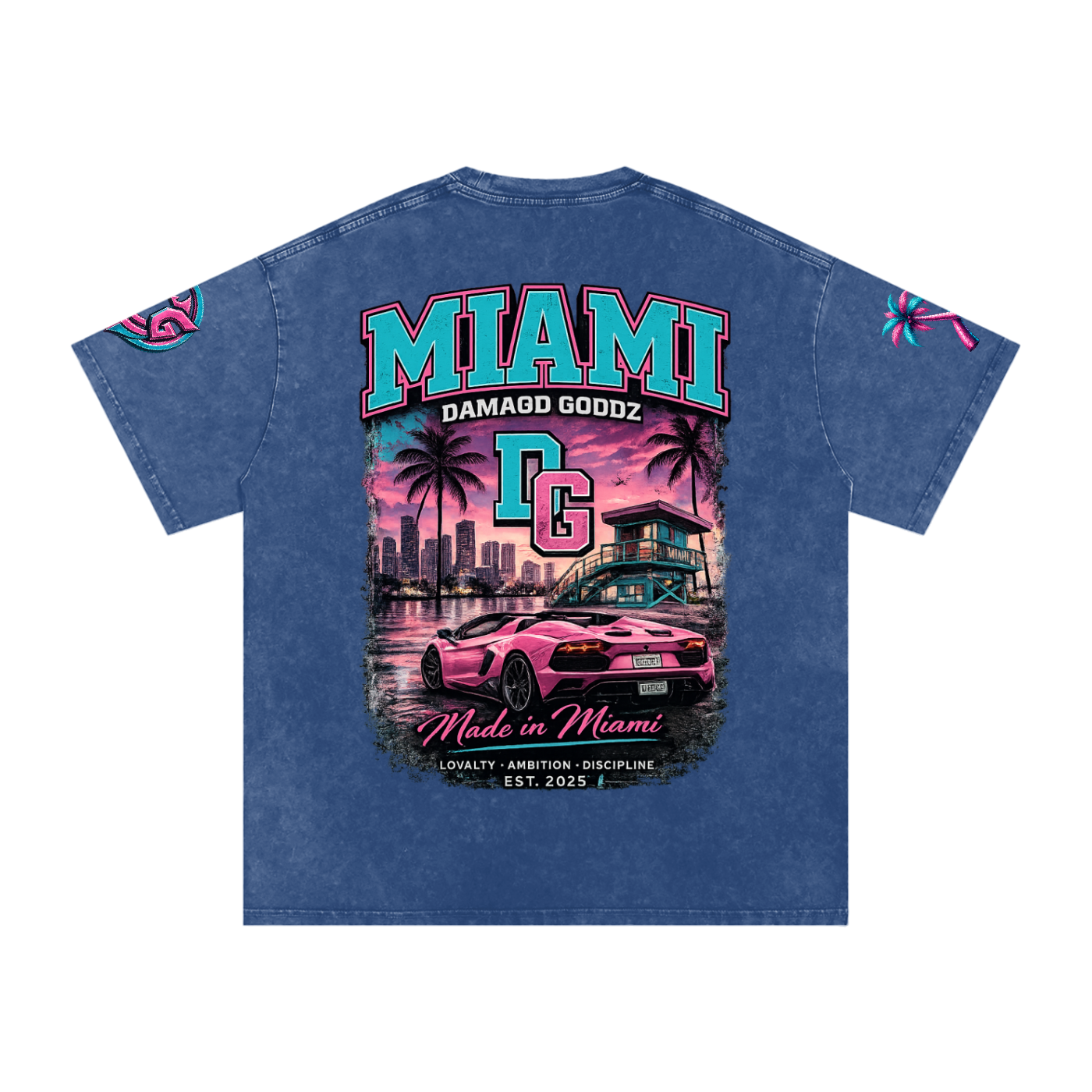 Snow Washed Oversized Damagd Goodz MIAMI Cotton T-Shirt