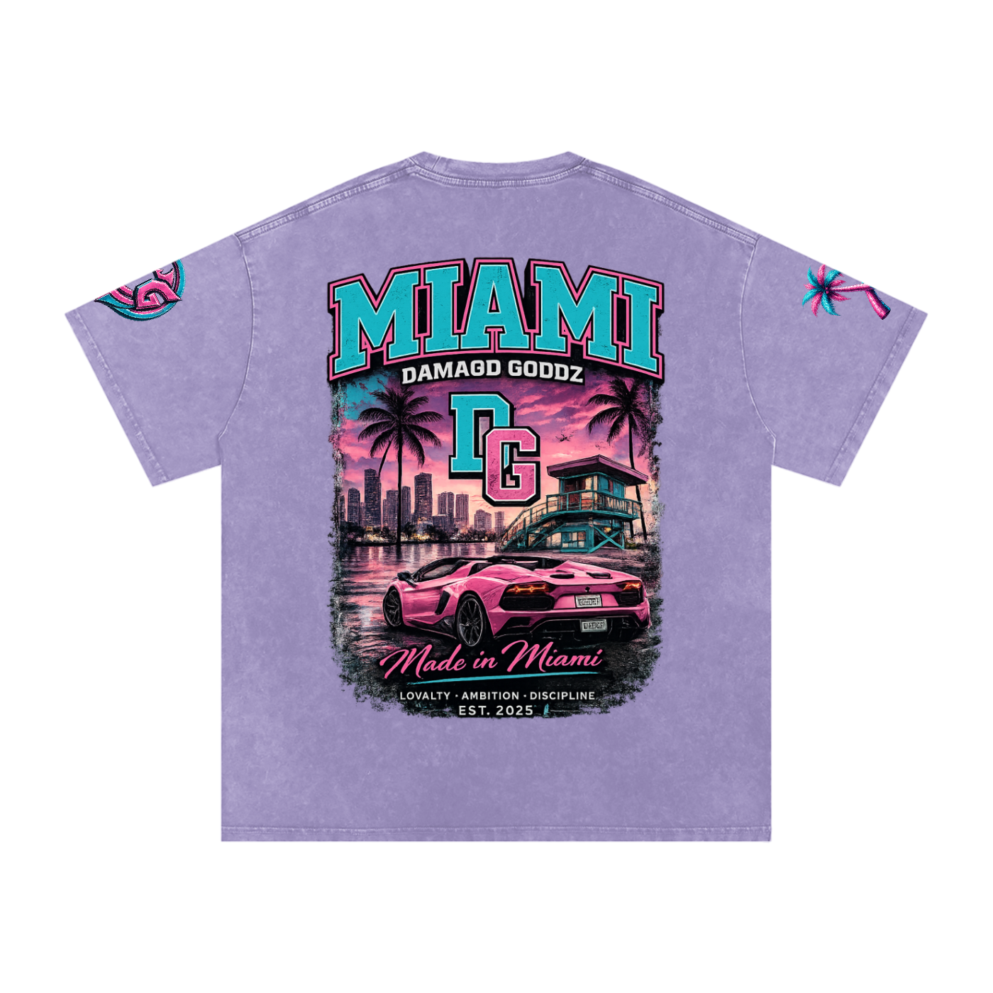 Snow Washed Oversized Damagd Goodz MIAMI Cotton T-Shirt