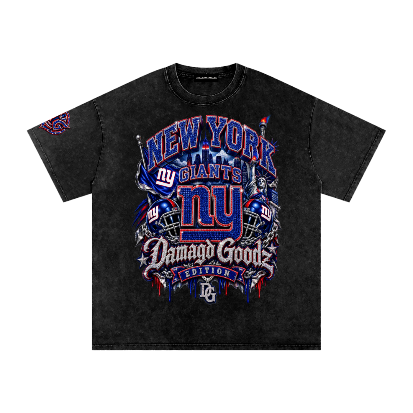 Damagd Goodz Limited Snow Washed Oversized Cotton NY Giants  T-Shirt